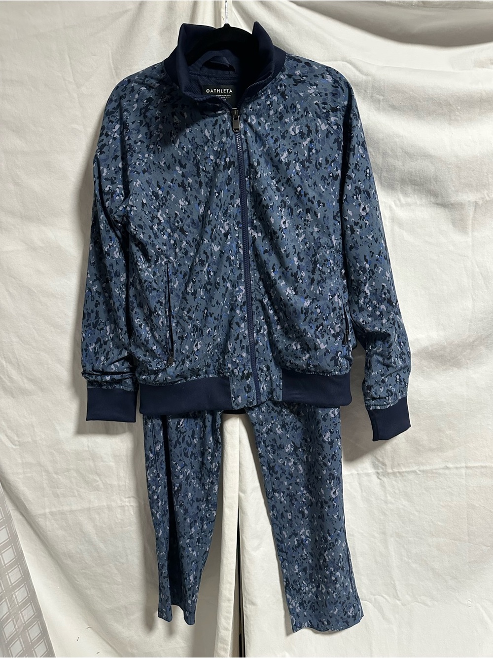 Athleta 2-Pc Blue Camo Activewear Set Track Jacket Pants